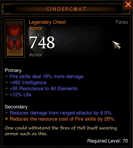 Diablo 3 ROS Legendary Chest Armor Cindercoat Analysis