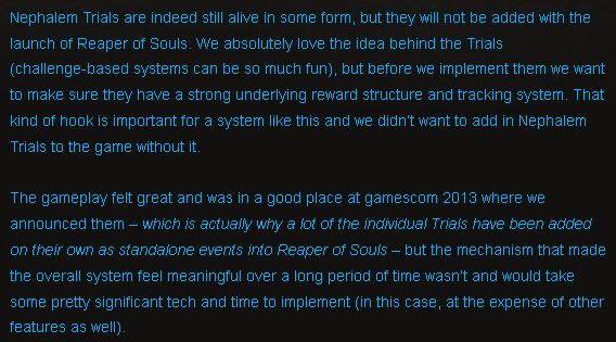 Diablo III: Nephalem Trials Will Not in Reaper of Souls Launch